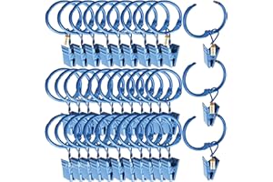 Lsgoodcare 40Pcs Blue Openable Curtain Clips with Rings 1Inch, Strong Metal Decorative Curtain Clip, Rustproof Drapery Open Clip Ring