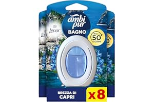 Ambi Pur Bagno Profumatore Per Ambienti, 8 Profumatori Bagno, Fragranza Brezza di Capri, Diffusore Ambiente Con Tecnologia Elimina Odori, Durata Fino a 50 Giorni Per Profumatore