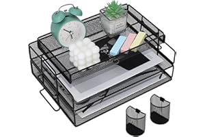 PLSOPPKG Bandeja Portadocumentos, Bandeja de Papel de 2 clasificadores apilables, 1 Bandeja Superior, Malla de Alambre Organizador de Escritorio Oficina, Escuela, Estudio