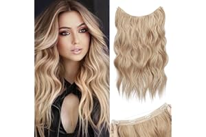 Sofeiyan Extensiones Hilo Invisible Extensión de Cabello Largo Rizado Ondulado con Trama de Encaje Suave Postizos Sintético Extensiones de Pelo para Mujer 50cm, Rubio Miel Mixto Rubio Platino