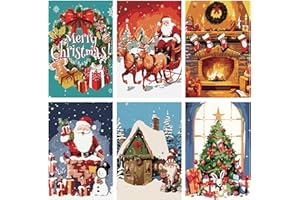 Jawecci 6 Pack Christmas Theme Paint by Numbers Kits for Adults - Winter Painting by Numbers Kits on Canvas with Accessories for Gifts Home Decor 20X30cm