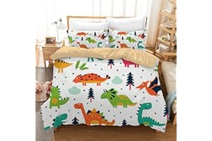HZVRTN Juego de Funda de edredón Infantil de Dinosaurio Moderno 3D diseño de Dinosaurios con Estampado de Dinosaurios para niños y niños con Funda de Almohada (135 x 200 cm), Color Blanco