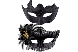 SIQUK 2 Stück Venezianischen Masquerade Maske Paar Maskerade Masken Damen Herren Venezianischen Maske für Halloween Karneval Party Kostüm, Schwarz