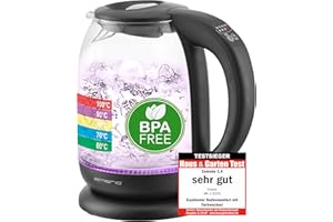 Emerio WK-119255 Bollitore elettrico in vetro, 2200 W, 1,7 litri, in acciaio inox, trasparente, nero [classe di efficienza energetica A+]