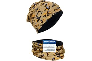 HECKBO Kids Beanie Kindermütze & Schlauchschal Set - Mädchen Jungen Junge - 95% Baumwolle - Herbst Frühling Winter (48–54 cm)