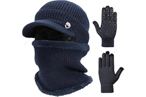 TAGVO 3in1 Winter Beanie Hat Scarf Gloves Set with Ear Warmer, Unisex Fleece Inner Lining Elastic Warm Knit Beanie Cap Earmuff Neck Warmer Touchscreen Gloves,Running Cycling Winter Accessories Sets