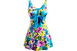 Wantdo Women's Plus Size Swimwear One Piece Tummy Control Swimdress Modest Skirted Swimsuit