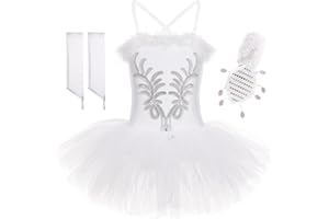 FONLAM Sukienka Trykot Baletowy Tańca Dziewczynki Łabędź Balet Tutu Błyszczący Karnawał Odzież Sportowa