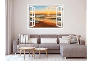 Oedim Vinilo Ventana Playa | 100 x 70 cm | Adhesivo Incluido | Decoracion Habitación | Pegatina Adhesiva Diseño Profesional