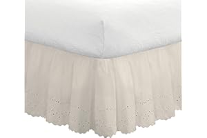 Fresh Ideas Eyelet Ruffled Bedskirt – Ruffled Bedding with Gathered Styling –14” Drop, Full, Bone Ivory