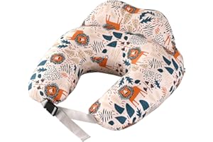 PASUKTER Stillkissen, Schwangerschaftskissen, Multifunktionales Motherhood Stillkissen mit Verstellbarem Hüftgurt und Sicherheitszaun, 100% Baumwollbezug (Löwe)