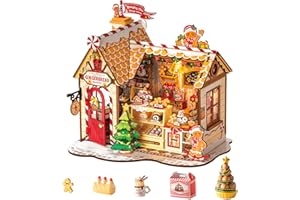 Rolife Weihnachts Puppenhaus Lebkuchenhaus DIY Miniatur Holzmodell Bausatz Puppenhaus Weihnachts Dekoration Kreatives Geschenk für Erwachsene und Jugendliche