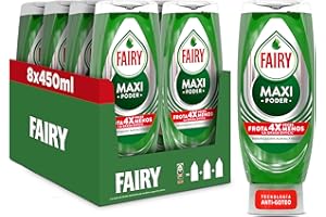 Fairy Maxi Poder Lavavajillas Liquido a Mano, 3,6 L (8 x 450 ml), Con Poder Antigrasa, Limpieza Facil Platos, Ollas Y Sartenes Mas Grasientas