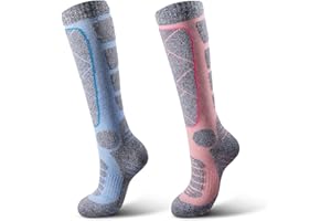 ANQFZQE Ski Socks for Men Women, 2 Pairs Thermal Knee High Socks Skiing Snowboarding Sports Winter Thermal Ski Socks Men for Ski,Hiking, Cold Weather and Hunting