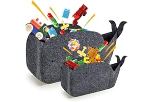 TRHILLSBRAD Pudełko do przechowywania dla dzieci, filcowa składana skrzynka na zabawki, organizer w kształcie walca, 30 l, pojemnik do przechowywania do pokoju dziecięcego, pudełka do przechowywania, z materiału, kosz na pranie do domu (zestaw podwójny)