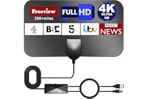 FWQW Indoor TV Aerial, Long Range Digital TV Aerial for Smart & Older TVs with Signal Booster, Magnetic Base, TV Antenna for Freeview Support 4K 1080P HD Local Channels & 18ft HD Cable (Q-Black)