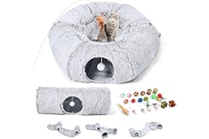 Odoland Katzentunnel große Katzen, Faltbar Flauschig Katzentunnel Rund mit Schlafplatz für Indoor Haustiere, Cat Tunnel Large Cats Katzenspiel-Donut-Bett Katzenspielzeugtunnel