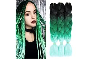 WoWCFyyds 24'' Jumbo Braiding Hair Extensions Ombre Jumbo Braids Extensions Hair 3Packs Kanekalon Hair Afro Box Braids Coloured Hair Extensions for Braiding（Black-Green-Light Green）