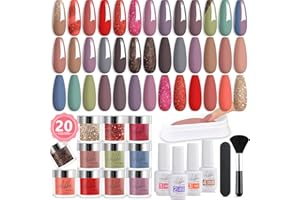 Aikker 20 Maillard Colours Dip Powder Nail Kit Starter 27 Pcs Glitter Gold Dark Purple Red Dipping Powder Liquid Set with Base Top Coat Activator Tools Starter Kit Salon Manicure Gift For Women AK38