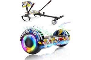 SISIGAD Hoverboard go Kart Seat, 6.5 Inches Hoverboard Hoverkart with LED Lights and Bluetooth Speaker, Hoverboard Go Kart Bundle for Kids Boys Girls