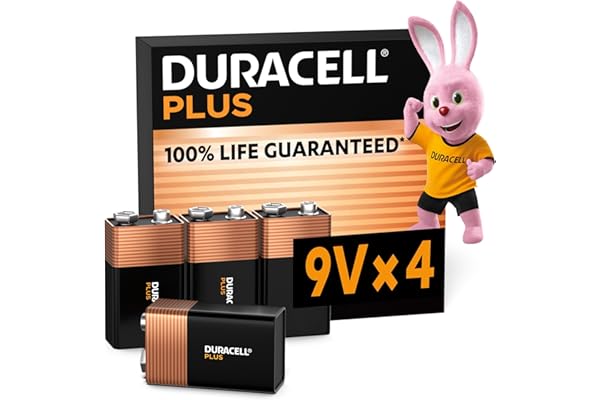 Duracell Plus pilas alcalinas 9 V (paquete de 4), 6LR61 MN1604