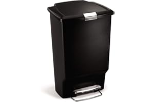 simplehuman CW1371 poubelle rectangulaire à pédale, poubelle de cuisine, plastique noir, 45 litres
