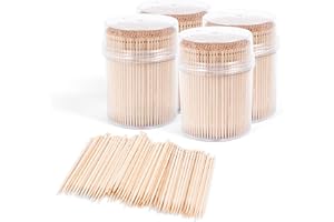 KELIODY Wooden Toothpicks 4 Pack x 500 Pcs Round Sticks for Fruit Salad Cocktail, 66mm Length