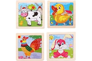 CFL PRO Puzzles en Bois Jouets Montessori Lot de 4 Puzzles Animaux de 9 Pièces Chacun. Parfait pour L'éducation et L'apprentissage des Tout Petits Garçon Fille et Cadeau Enfants (Animaux de la Ferme)