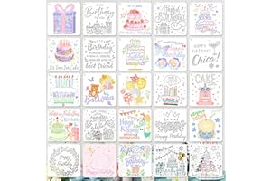 COSSWE 25 pcs Birthday Party Stencils,Birthday Theme Cake Symphony Drawing Painting Reusable Template, Painting with Birthday Theme Stencil for Scrapbooking, Canvas, Card Making, DIY Art, Wall Decor
