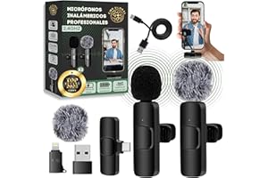 CMR GLOBAL PACK PRO 2 Pcs Micrófono inalámbrico para iPhone, iPad, Android, PC, con USB-C, Microfonos de Solapa con Clip para Grabación de Vídeo, Youtube, Twitch, TikTok Podcast, en Vivo con cancelación de Ruido