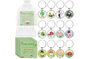Kasyat 12 Sets Geschenke inklusive 12 Schlüsselanhänger 12 Karten 12 Organzasäckchen für Abschied Danke Weihnachten Silvester Kollegen Freunde