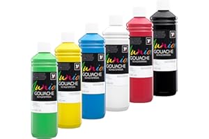 M MALVERK Malverk Junior - Gouache Farben Set 6 x 500ml - Schul-Temperafarben für Kinder, Bastelfarben auf Wasserbasis, in praktischen Dosierflaschen