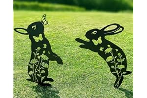 QBMYCN Pali decorativi da giardino in metallo per coniglio, confezione da 2 statue a forma di coniglio nero, per cortile, giardino, prato, decorazioni per esterni, regali per amanti dei coniglio.