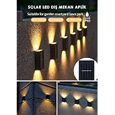 4 Ledli Solar &Ccedil;ift Taraflı Duvar Lambası G&uuml;neş Enerjili Aydınlatma Dekorasyon Aplik Işık