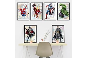 IRONIUM Set of 6 Pictures for Children's Room, Boys Art Print on Canvas, Posters, Without Frame, Wall Decoration (21 x 30 cm) (A)