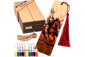 CROCOWOOD 72 UND Blanco Marcapáginas de Madera Set: 36 Marcadores de Madera + 36 Borlas Colores + 2m Cuerda - Marcapáginas de Madera en Blanco Etiquetas Madera - Marcadores Colgantes de Madera