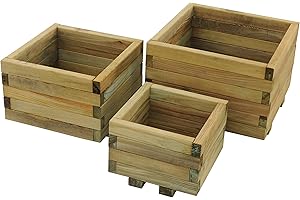 Forest Garden 3 Sizes Pressure Treated Wooden Kendal Square Planter, Set of 3