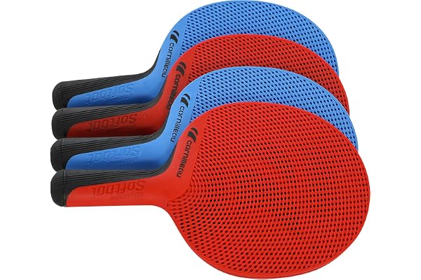 Cornilleau - Pack de 4X Raquettes de ping-Pong d'extérieur éco-conçues et Ultra durables + 4X balles - SOFTBAT Pack Quattro