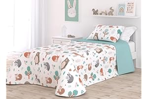 Victorio & Lucchino Colcha Infantil de Verano y Primavera. Ligera Colcha cubrecama de Microfibra. Incluye Funda de cojín. (Bosque con COJÍN, Cama 90cm)