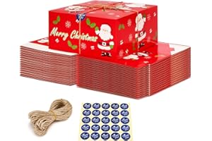 Switory 15Pcs Christmas Boxes with Lids and Thank You Stickers, 8x8x4'' Recycled Kraft Xmas Wrapping Presents Boxes Red Gift Box for Christmas, Gifts, Mugs, Scarf, Stockings, Gloves
