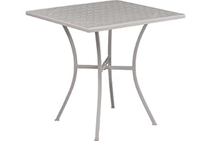 Flash Furniture Oia Commercial Grade Outdoor Steel Patio Table, Metal, Light Gray, 28" Square