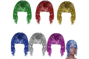 QINSKY Peluca Fiesta Brillante,6 Pcs Pelucas Metal Brillante Pelucas de Disfraz de para Fiestas para Halloween Navideña y Despedida de Soltero Cosplay