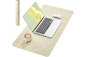 NOSTHEART Tappetino per Scrivania in Pelle, Antiscivolo, Protettore Impermeabile, Testura Litchi & Tessuto, 60x33.5cm Grande Tappetino per Scrittura, Laptop & Ufficio (Grigio/Beige)