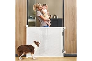 YAJIAYA Retractable Stair Gate for Baby and Dogs,140 X 83cm(55x33in) Baby Gate with Safety Lock,Extra Wide Baby Safety Gate for Large Opening Extra Large Pet Gates for Dogs Cats Indoor