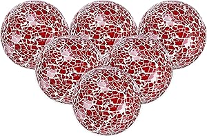 M METERXITY 6-Pack Decorative Ball for Bowls, 3 Inch Mosaic Glass Balls Decorative Glass Orbs for Home Decor/Dining Tables/Wedding Party/Coffee Table/Centerpiece Decor [Red]