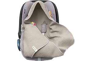 MIKOS Coperta in tessuto a nido d'ape, per l'estate, 100% cotone, per seggiolino auto, coperta per passeggini, ad esempio Maxi Cosi rosa, beige, cintura a 3 punti (38) (Beige)