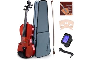 Asmuse Violon 4/4 Ensemble en bois massif Violon pour Enfants Debutant Violons Set avec Violon Accordeur Epaulière Archet et Colophane