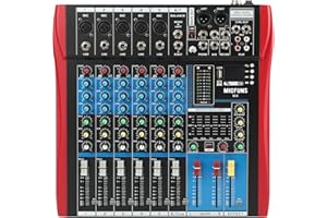 Micfuns, M6, console de mixage professionnelle, audio, DJ, console à barre de son avec USB/MP3/Bluetooth, scène, en direct, table de mixage intégrée, effet numérique, musique, mixeur, 7 canaux, + 48 V