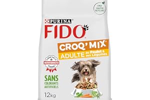 FIDO | CROQ' MIX| Chien Adulte | Croquettes équilibrées et savoureuses favorisant les muscles fermes et une condition physique optimale | au Poulet & aux Légumes | Produit en France | Sac | 12Kg