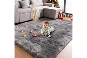 Luxstein Rugs Living Room 160x230cm, Grey Area Rugs Washable Anti Slip Large Fluffy Shaggy Soft Floor Carpet for Living Room Bedroom Kitchen Hallway Kids